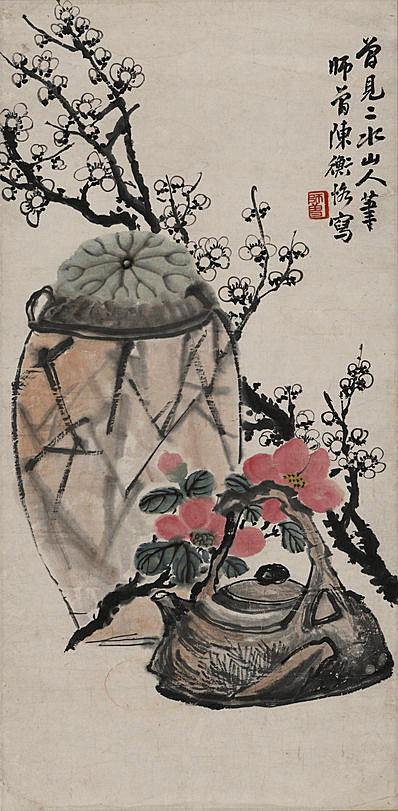 近代画.陈师曾_茶花梅花图轴_3992.8130