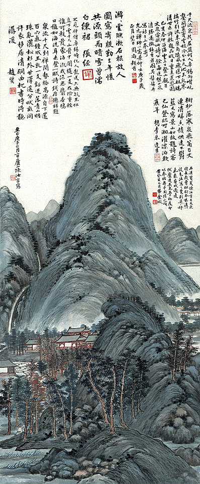 近代画._金城_仿陈汝言山水轴_纸本_5617.13596