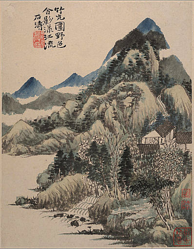 清代画.石涛_花卉山水册页开_大都会博物馆_4_3395.4346