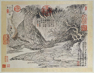 清代画.恽寿平_山水花鸟图册之溪山行_4870.3758