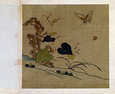 明代画.故宫藏织绣画_开_缂丝花卉册之踯_5283.4292