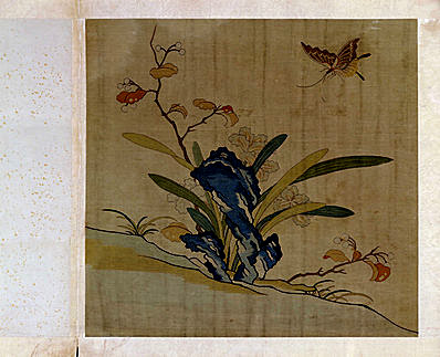 明代画.故宫藏织绣画_开_缂丝花卉册之芝_5289.4292