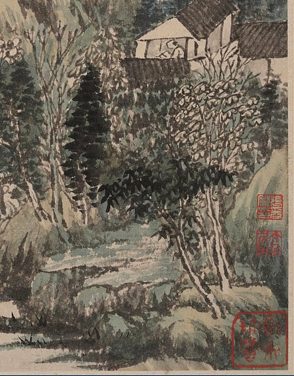 清代画.石涛_花卉山水册页开_大都会博物馆_4_3395.4346