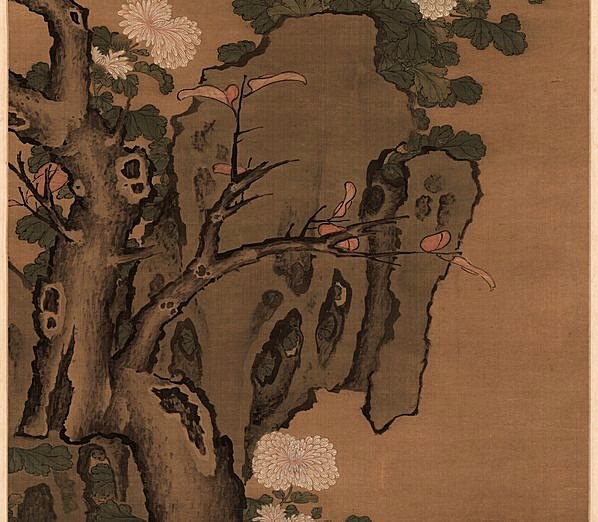 明代画.陆逵_设色菊花立轴_绢本_5715.19956