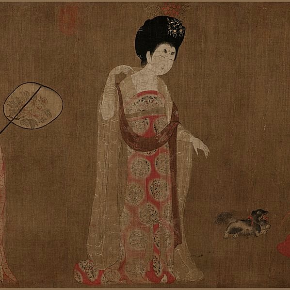 唐代画.周肪_簪花仕女图卷_全卷_绢本传世名画辽_63612.6393