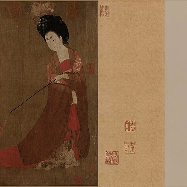 唐代画.周肪_簪花仕女图卷_全卷_绢本传世名画辽_63612.6393