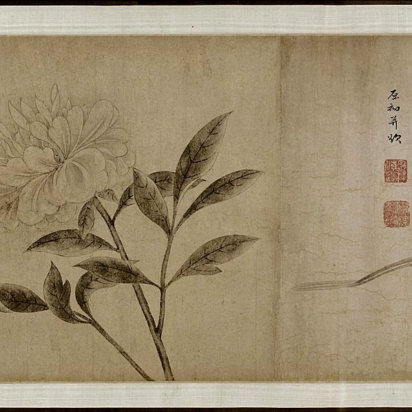 元代画.赵衷_三花图卷_纸厘_16309.3543