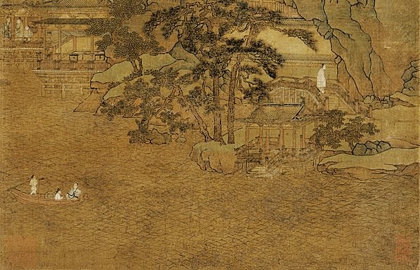 元代画.胡廷晖_春山泛舟图轴绢本_6496.16732