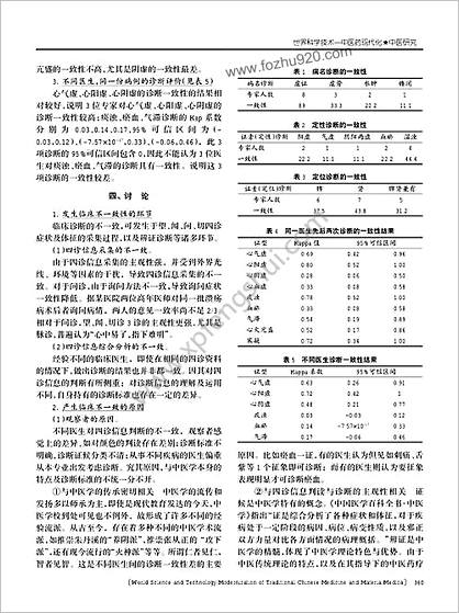 中医临床医生四诊信息判读及诊断一致性探讨